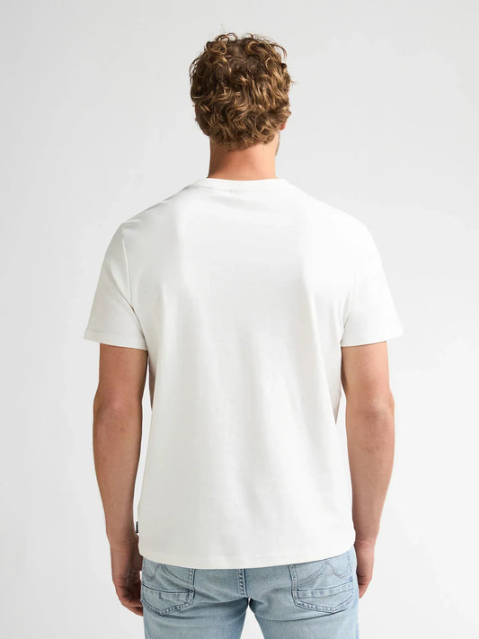T-SHIRT UOMO IN COTONE PETROL INDUSTRIES ANTIQUE WHITE MELEE– REGULAR FIT CON STAMPA PETTO