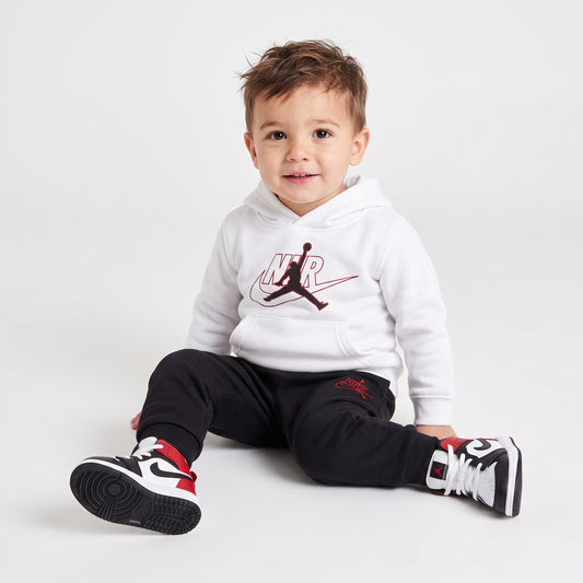 TUTA NEONATO JORDAN SWOOSH FLEECE SET – BIANCO/NERO