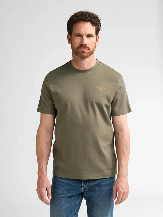 T-SHIRT UOMO IN COTONE PETROL INDUSTRIES MOSSY STONE– REGULAR FIT CON STAMPA PETTO