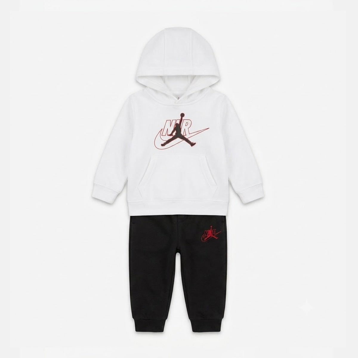 TUTA NEONATO JORDAN SWOOSH FLEECE SET – BIANCO/NERO