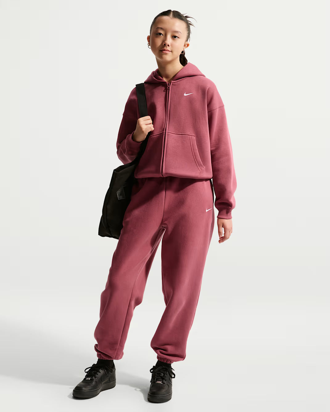 FELPA RAGAZZA NIKE STUDIO FLEECE CROP FULL ZIP – ROSA SMOKE