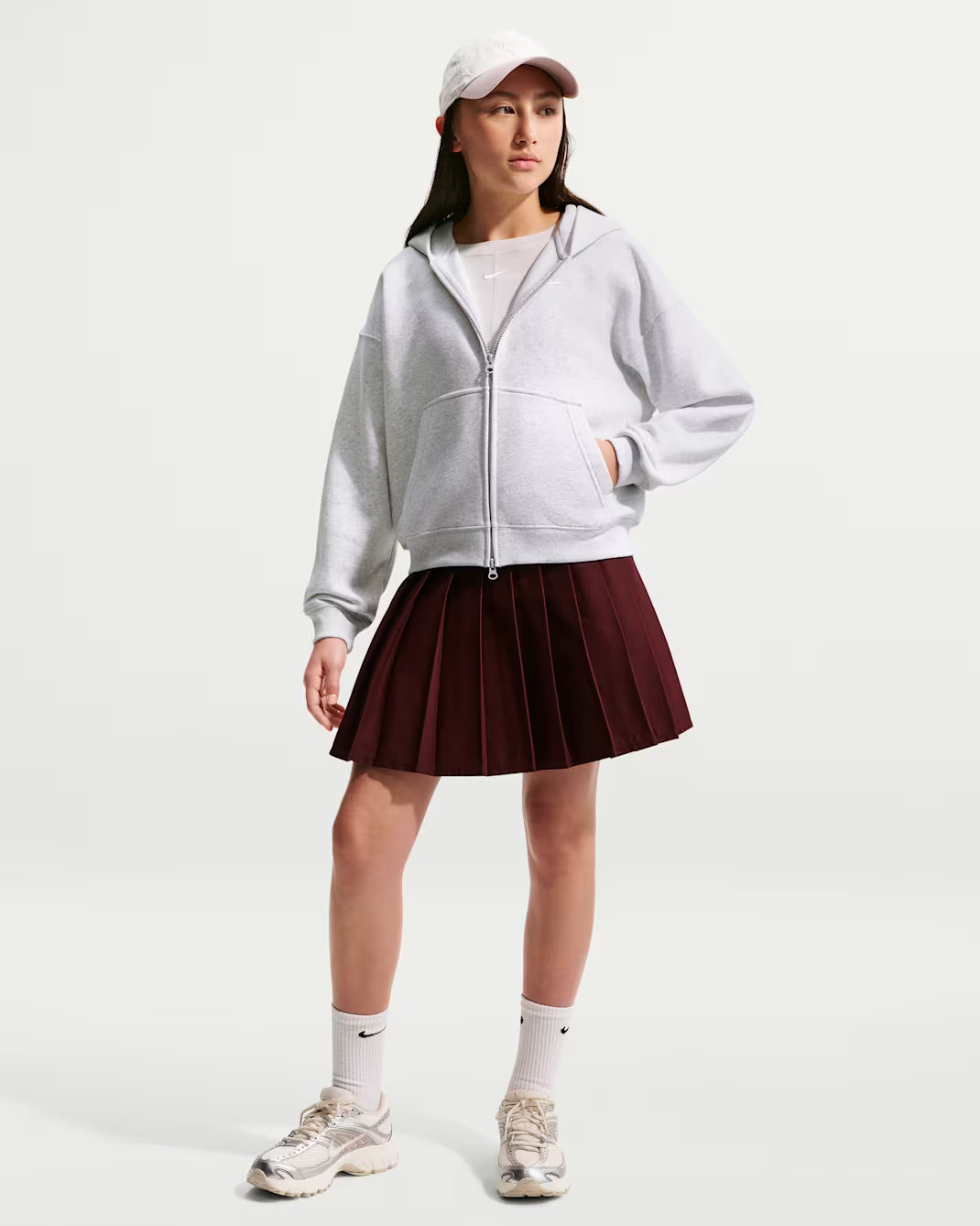 FELPA RAGAZZA NIKE STUDIO FLEECE CROP FULL ZIP – GRIGIO