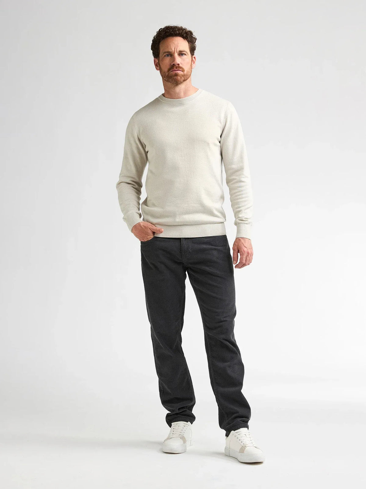 MAGLIONE UOMO GIROCOLLO IN MAGLIA FINE ANTIQUE WHITE MELEE PETROL INDUSTRIES – REGULAR FIT