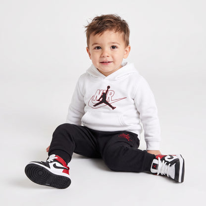 TUTA NEONATO JORDAN SWOOSH FLEECE SET – BIANCO/NERO