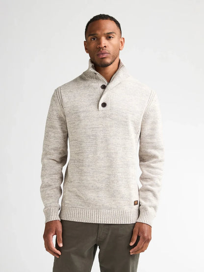 MAGLIONE UOMO IN COTONE PETROL INDUSTRIES CON BOTTONI E ZIP – BIANCO ANTICO