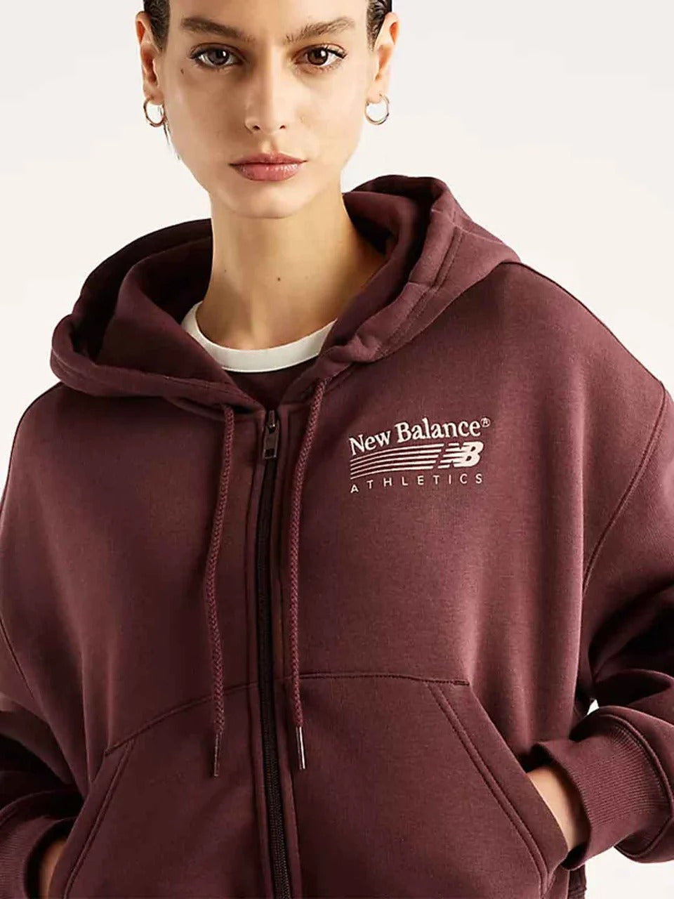 FELPA DONNA NEW BALANCE TRACKSIDE FLEECE FULL ZIP – BORDEAUX