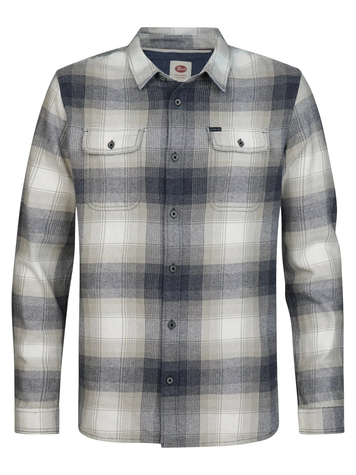 CAMICIA A QUADRI UOMO IN COTONE PETROL INDUSTRIES REGULAR FIT CON TASCHINI – ROYAL NAVY