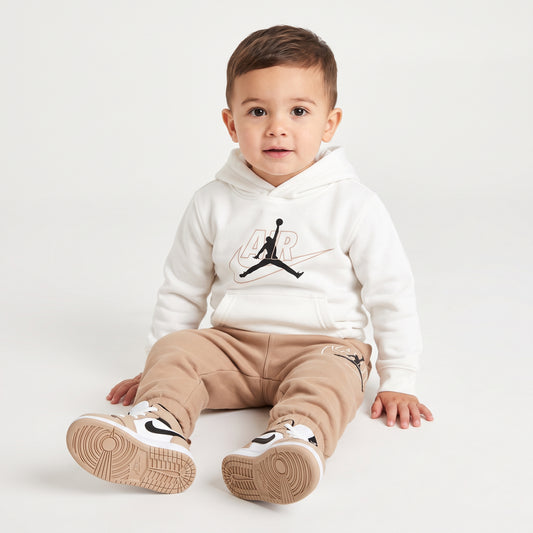 TUTA NEONATO JORDAN SWOOSH FLEECE SET – BIANCO/BEIGE