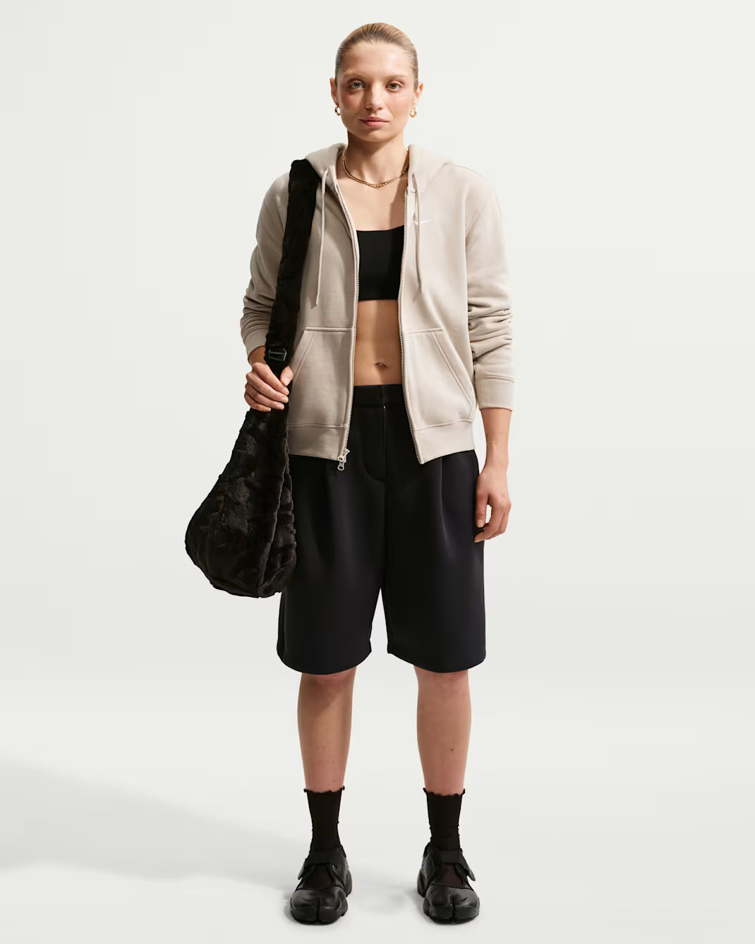FELPA DONNA NIKE STUDIO FLEECE FULL-ZIP – BEIGE