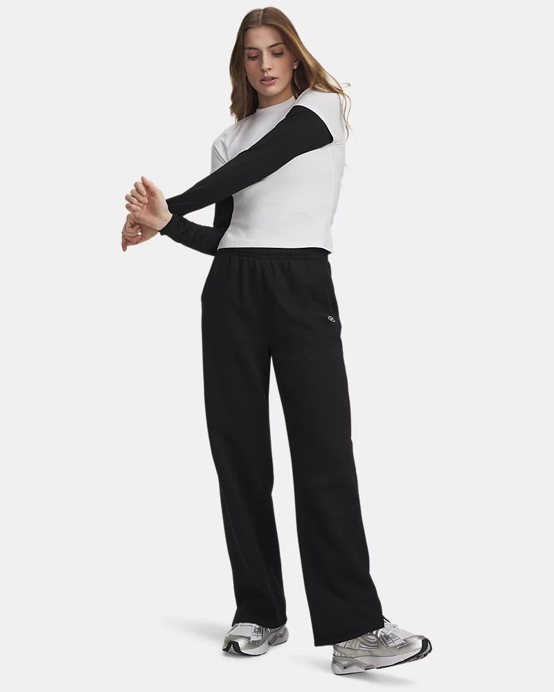 PANTALONI TUTA DONNA UNDER ARMOUR FLEECE GAMBA DRITTA CON SPACCO – NERO
