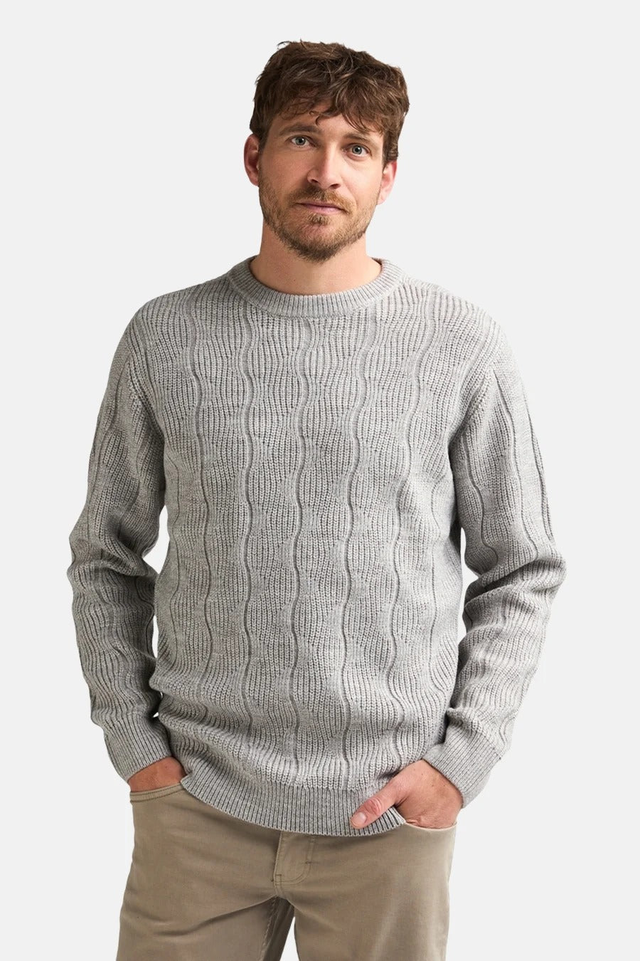 MAGLIONE UOMO GIROCOLLO IN MAGLIA PETROL INDUSTRIES BASIC – LIGHT GREY MELEE