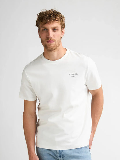 T-SHIRT UOMO IN COTONE PETROL INDUSTRIES ANTIQUE WHITE MELEE– REGULAR FIT CON STAMPA PETTO