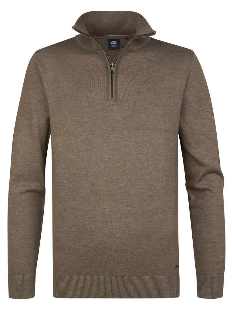 MAGLIONCINO UOMO MEZZA ZIP IN COTONE PETROL INDUSTRIES – NOCCIOLA