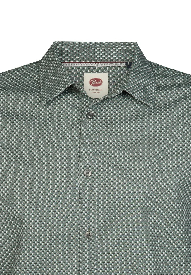 CAMICIA UOMO SLIM FIT IN COTONE ELASTICIZZATO PETROL INDUSTRIES – MICRO FANTASIA ALL-OVER
