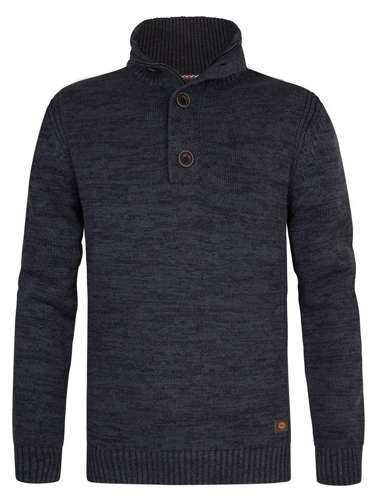 MAGLIONE UOMO A COLLO ALTO IN COTONE RICICLATO PETROL INDUSTRIES CON BOTTONI E ZIP – ROYAL NAVY