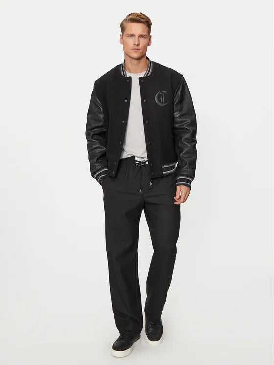 GIACCA BOMBER UOMO JUST CAVALLI MIX LEATHER – NERO