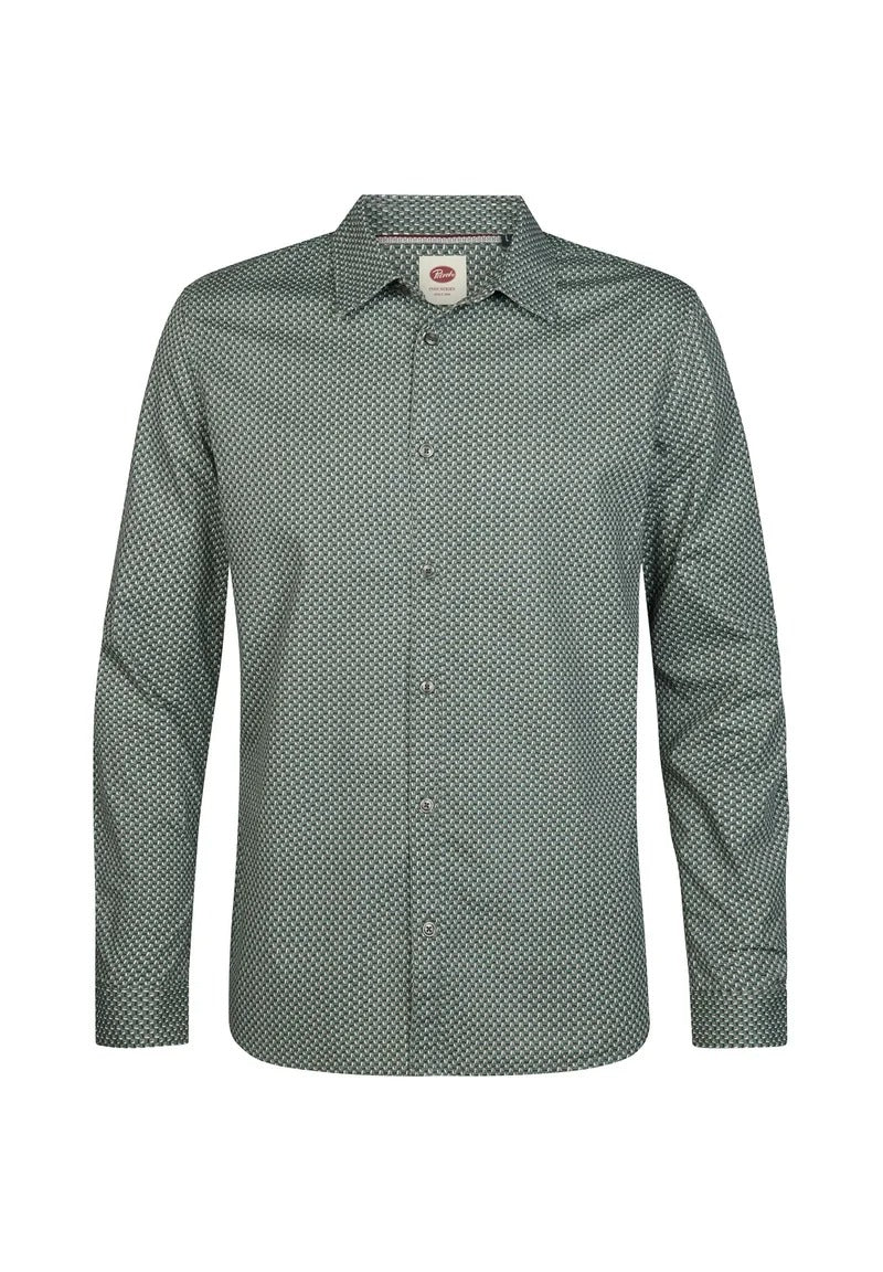 CAMICIA UOMO SLIM FIT IN COTONE ELASTICIZZATO PETROL INDUSTRIES – MICRO FANTASIA ALL-OVER