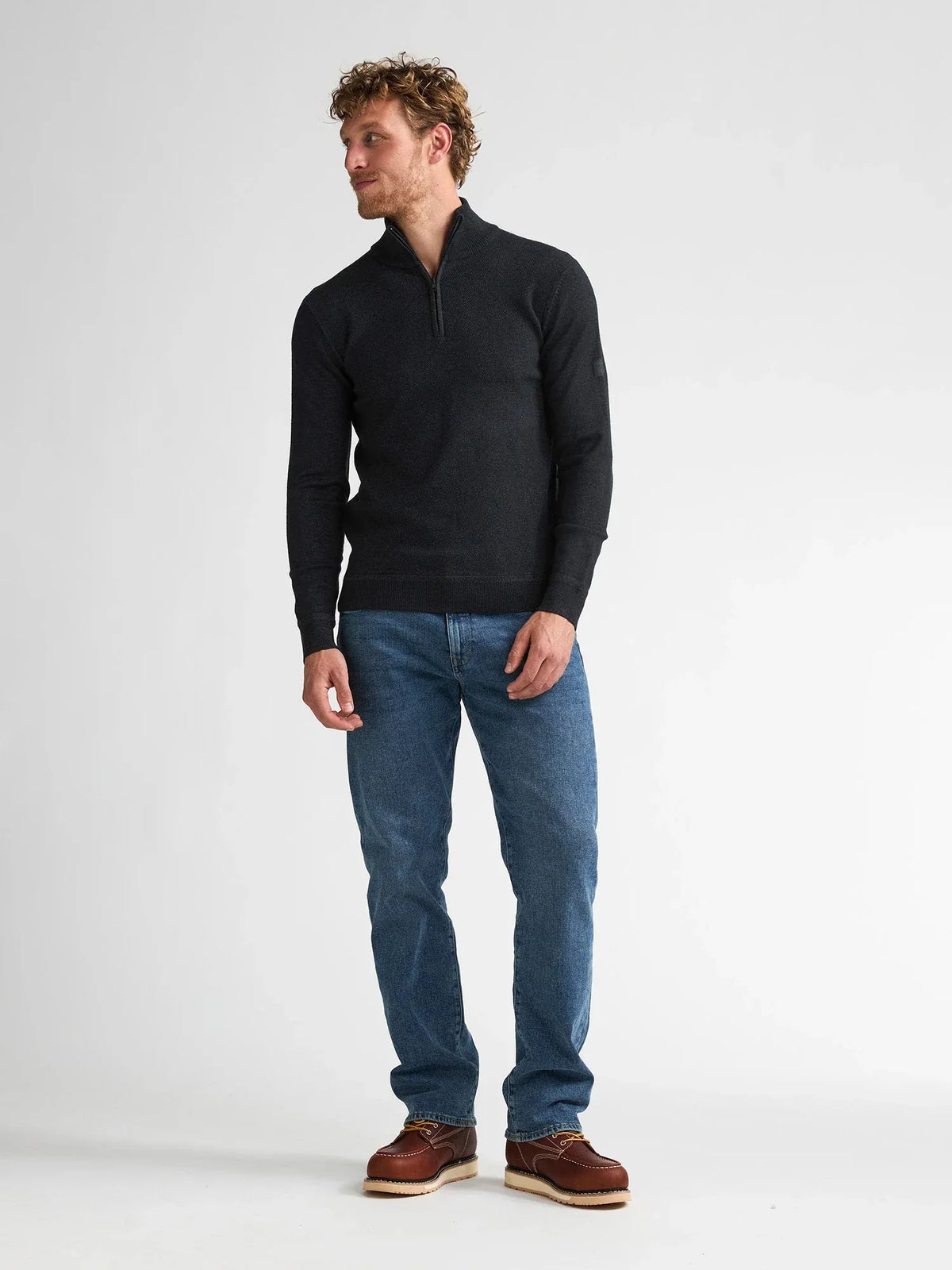 MAGLIONE UOMO MEZZA ZIP IN MAGLIA MORBIDA PETROL INDUSTRIES – REGULAR FIT CON COLLO ALTO E TASCHE