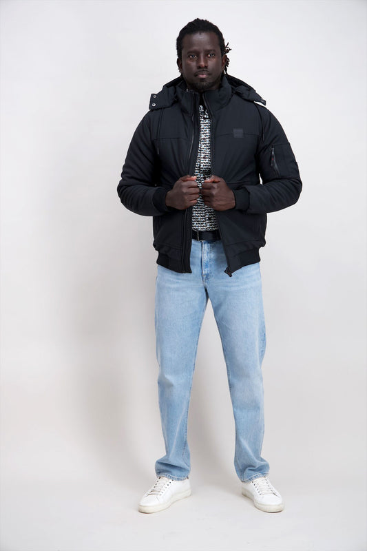 GIUBBOTTO BOMBER UOMO CON CAPPUCCIO PETROL INDUSTRIES –  NERO