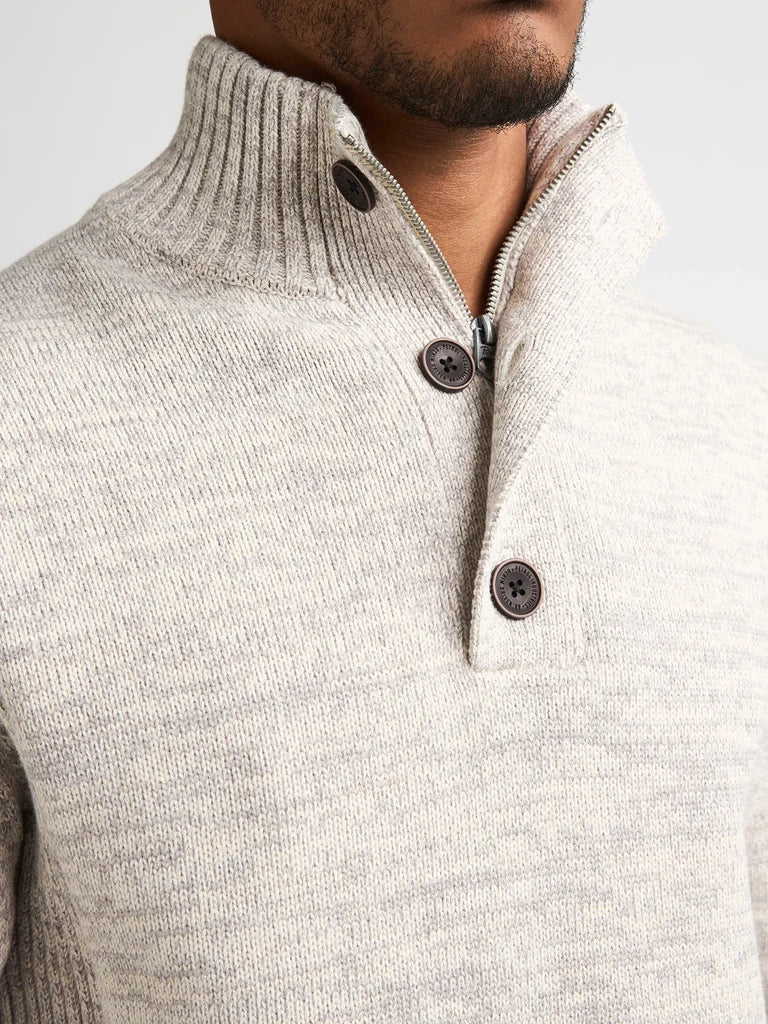 MAGLIONE UOMO IN COTONE PETROL INDUSTRIES CON BOTTONI E ZIP – BIANCO ANTICO