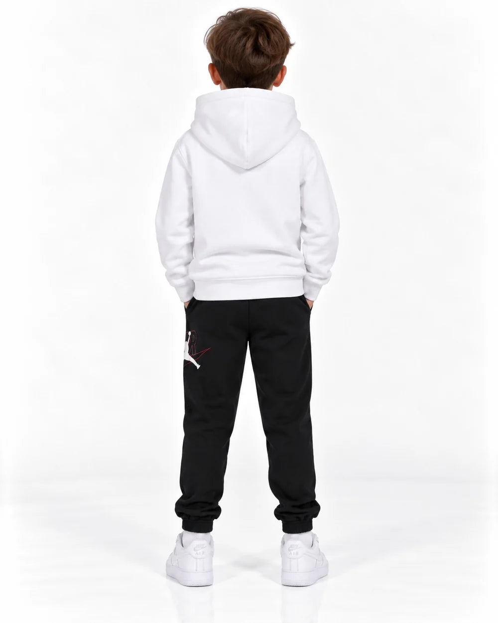 TUTA BAMBINO JORDAN SWOOSH FLEECE SET – BIANCO/NERO