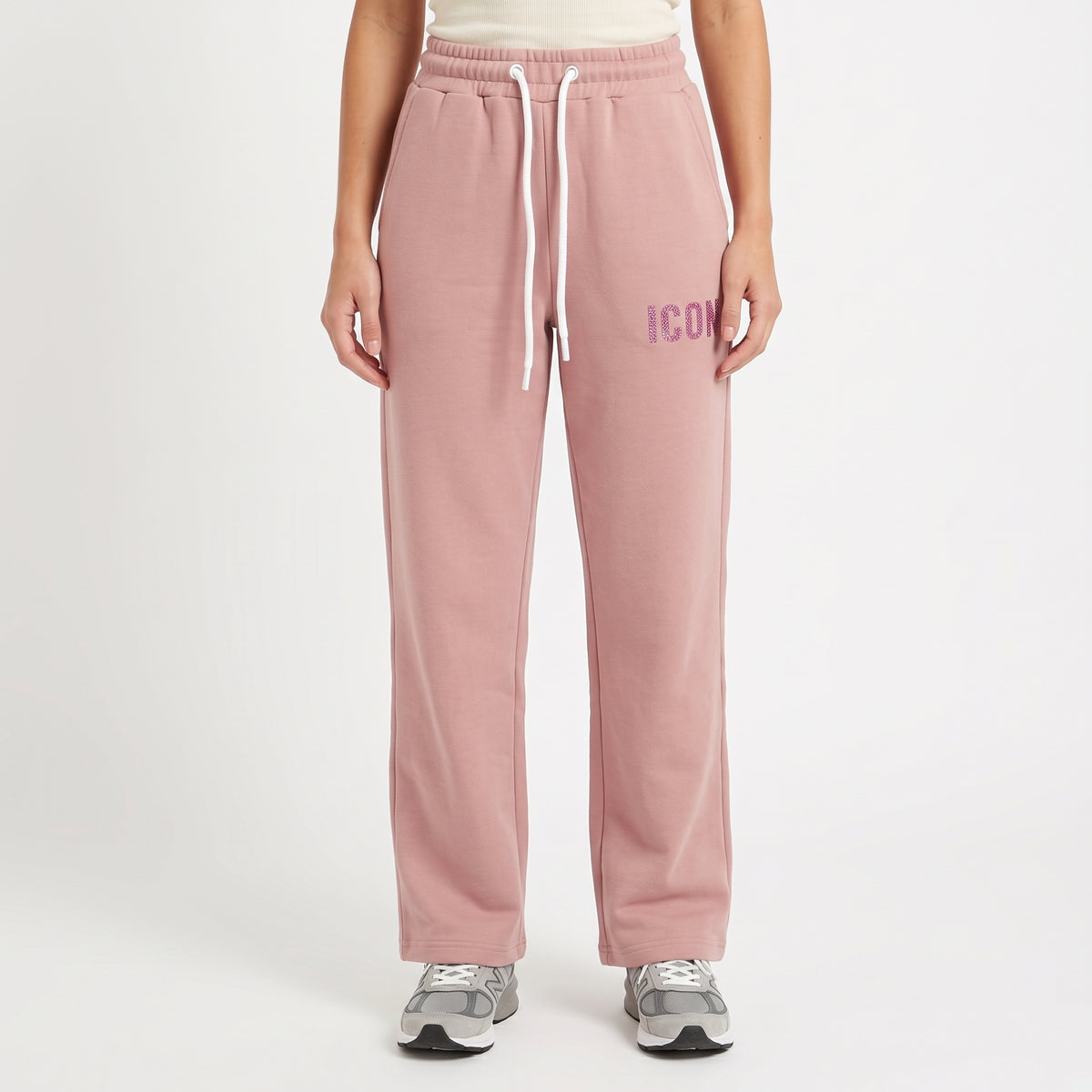 PANTALONE STRASS LOGO WIDE-LEG