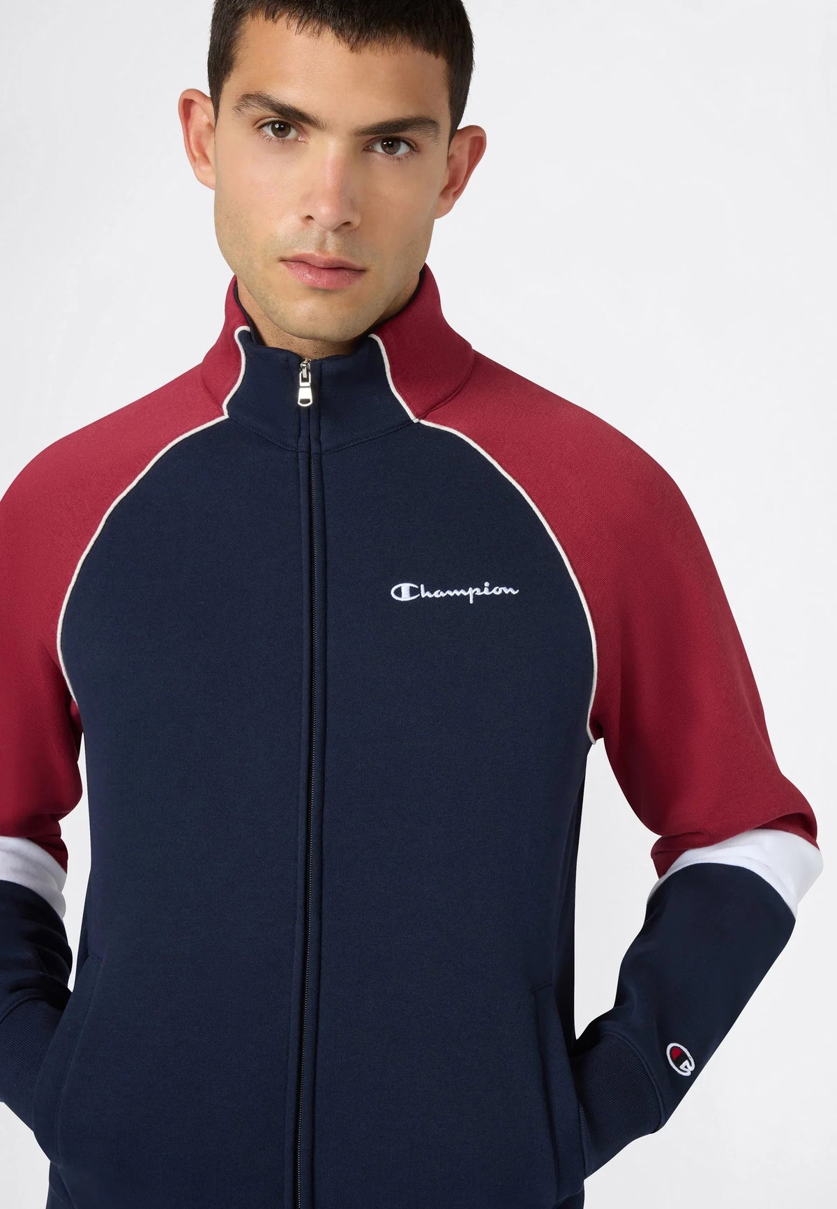 TUTA UOMO CHAMPION COLOR BLOCK FELPATA – BLU/BORDEAUX