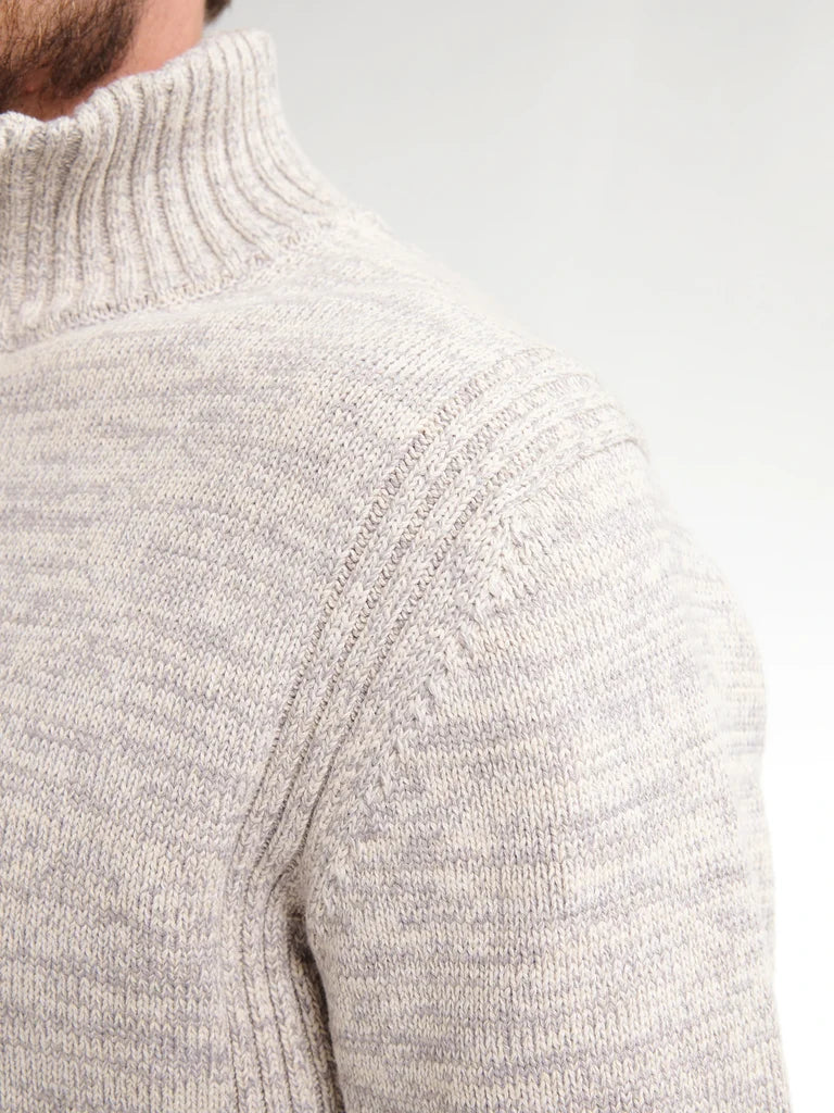 MAGLIONE UOMO IN COTONE PETROL INDUSTRIES CON BOTTONI E ZIP – BIANCO ANTICO