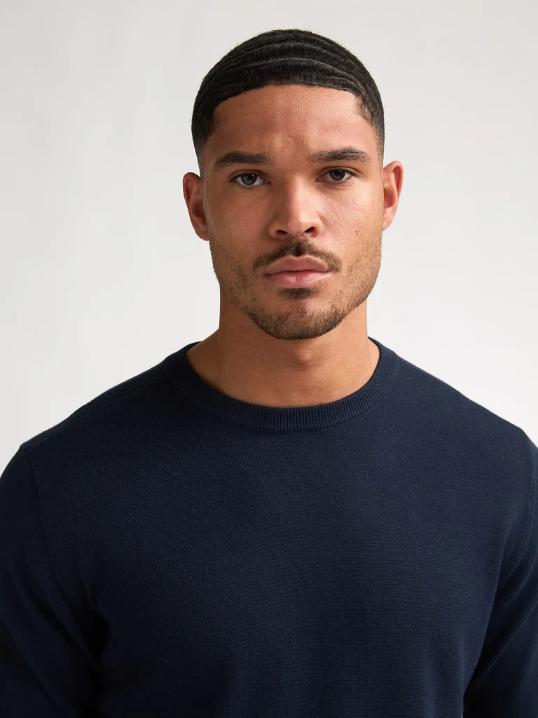 MAGLIONE UOMO GIROCOLLO IN MAGLIA FINE NAVY BLUE PETROL INDUSTRIES – REGULAR FIT