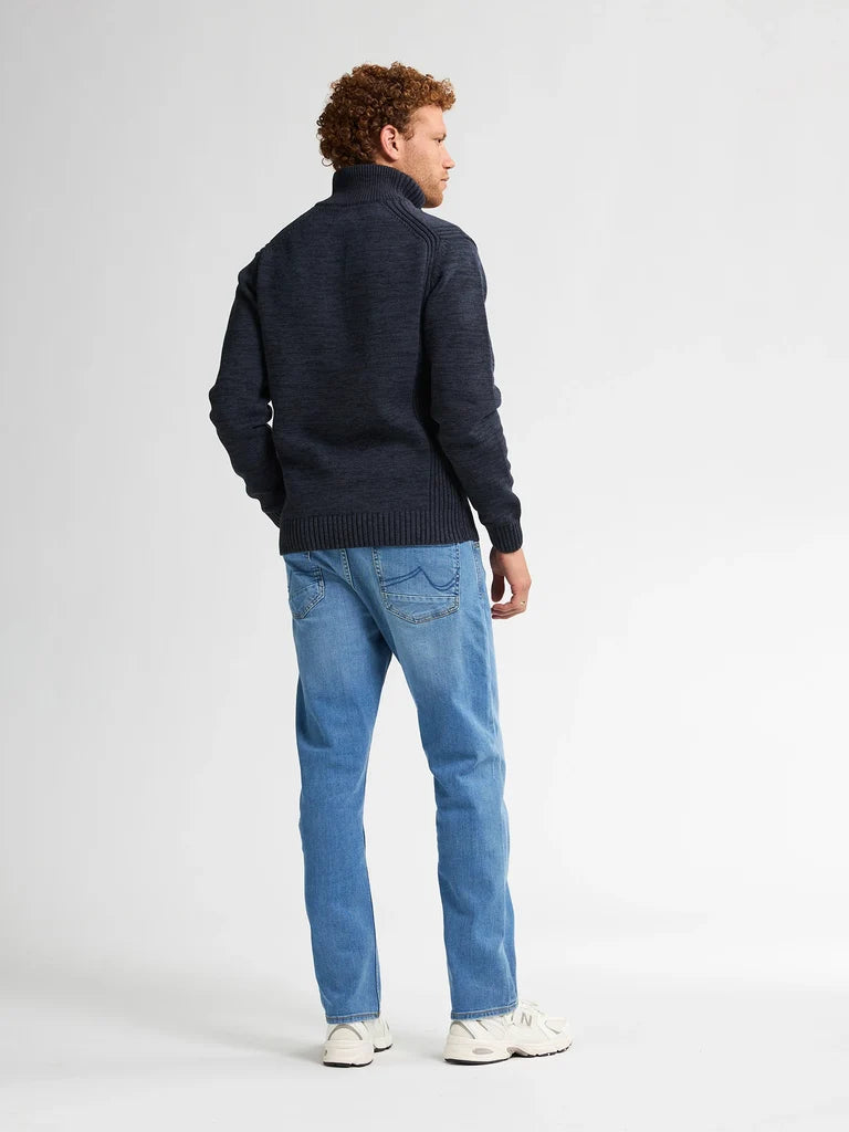MAGLIONE UOMO A COLLO ALTO IN COTONE RICICLATO PETROL INDUSTRIES CON BOTTONI E ZIP – ROYAL NAVY