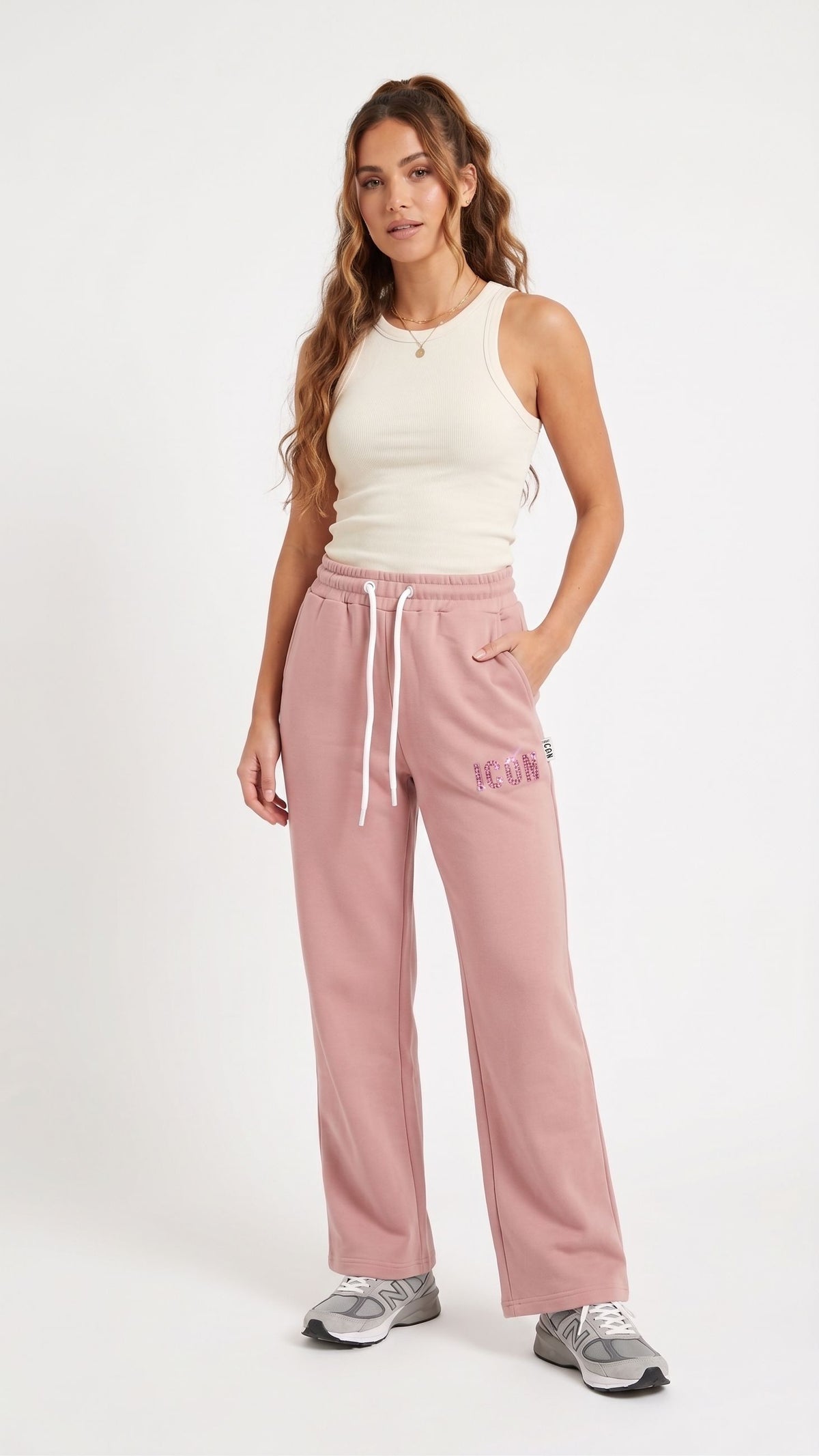 PANTALONE STRASS LOGO WIDE-LEG