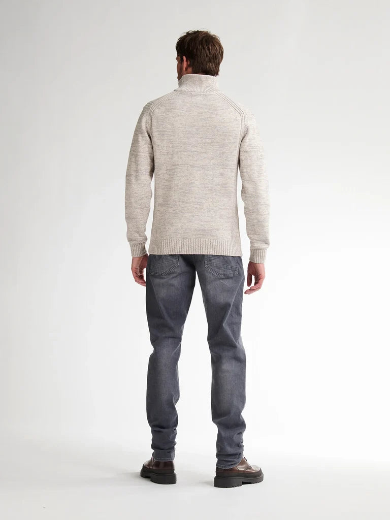 MAGLIONE UOMO IN COTONE PETROL INDUSTRIES CON BOTTONI E ZIP – BIANCO ANTICO