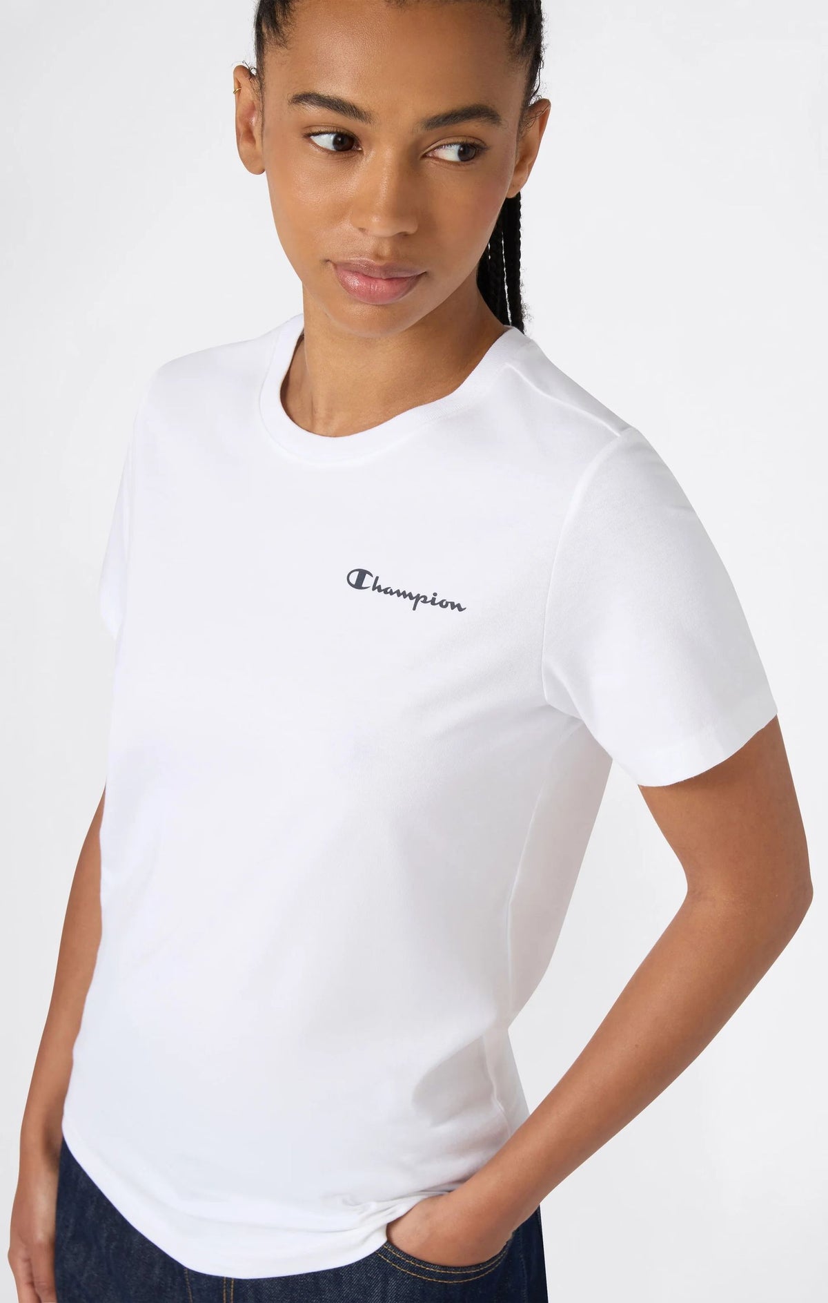 T-SHIRT DONNA CHAMPION SLIM FIT LOGO SCRIPT – BIANCO
