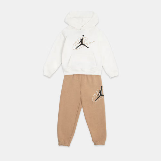 TUTA NEONATO JORDAN SWOOSH FLEECE SET – BIANCO/BEIGE