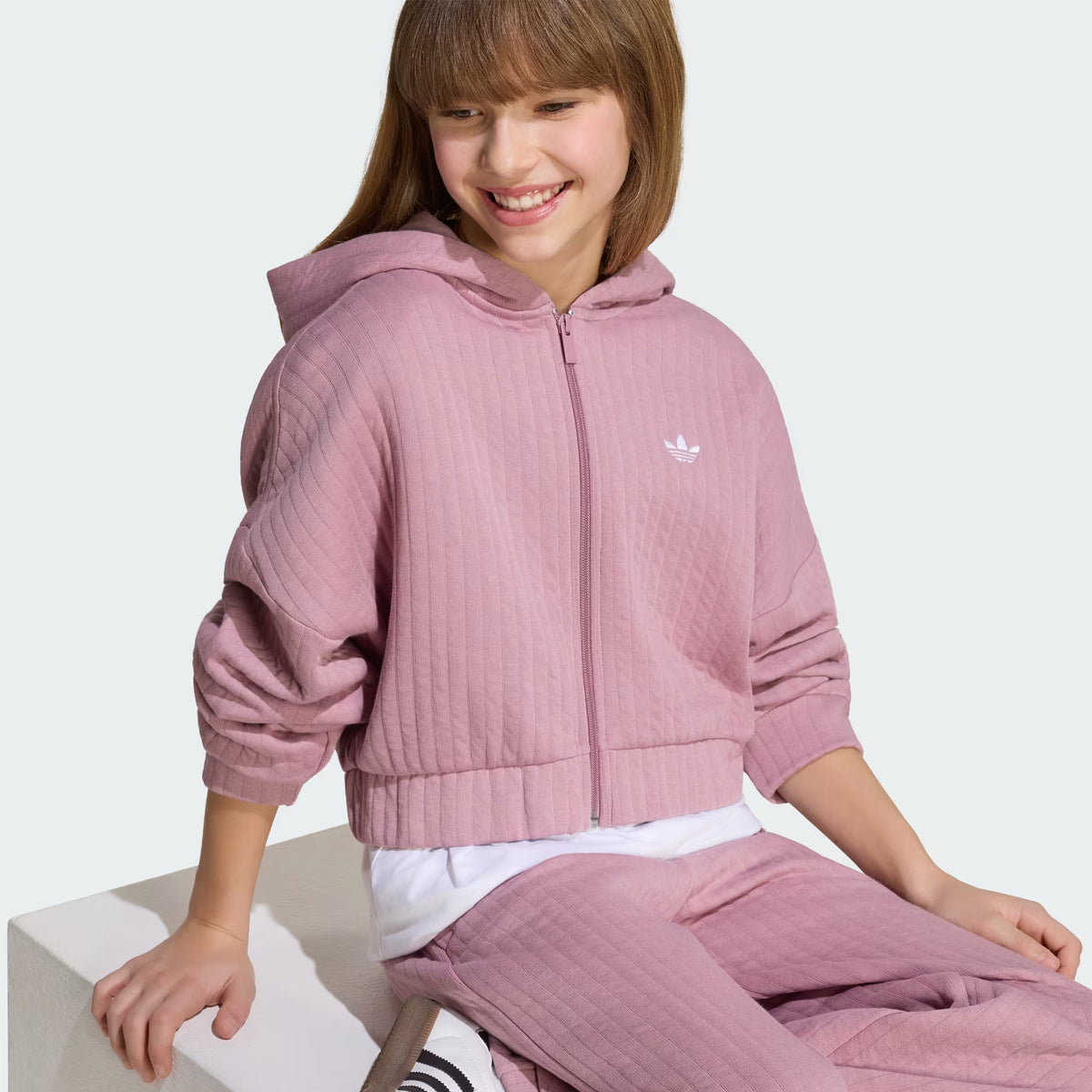 FELPA CON ZIP BAMBINA ADIDAS PADDED RIB – VIOLA - foto 5