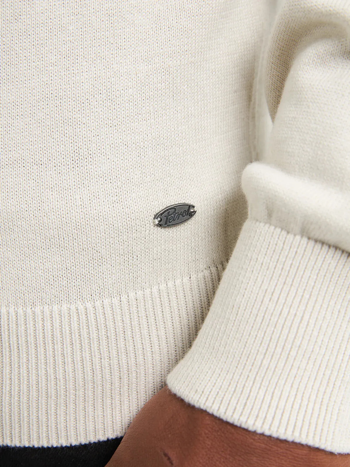 MAGLIONE UOMO GIROCOLLO IN MAGLIA FINE ANTIQUE WHITE MELEE PETROL INDUSTRIES – REGULAR FIT