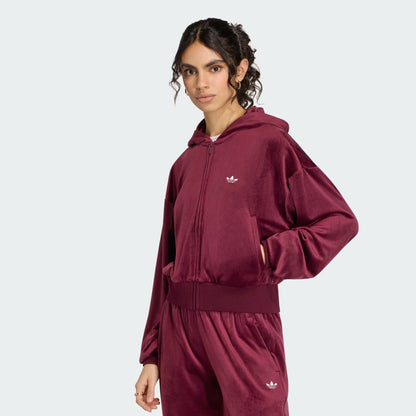 GIACCA CON ZIP DONNA ADIDAS ESSENTIALS VELOUR – BORDEAUX