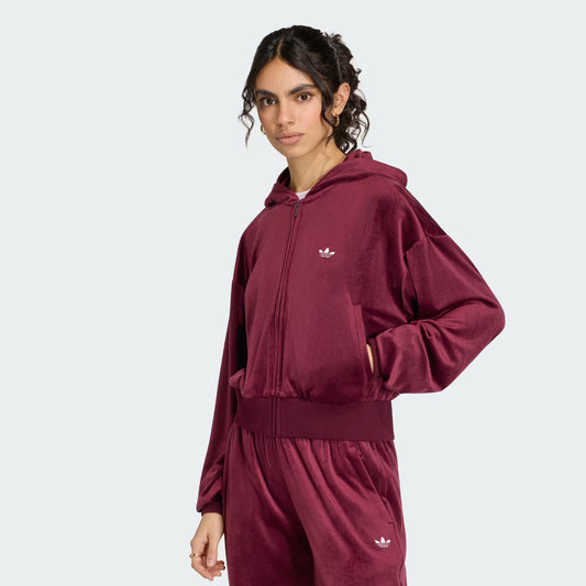 GIACCA CON ZIP DONNA ADIDAS ESSENTIALS VELOUR – BORDEAUX