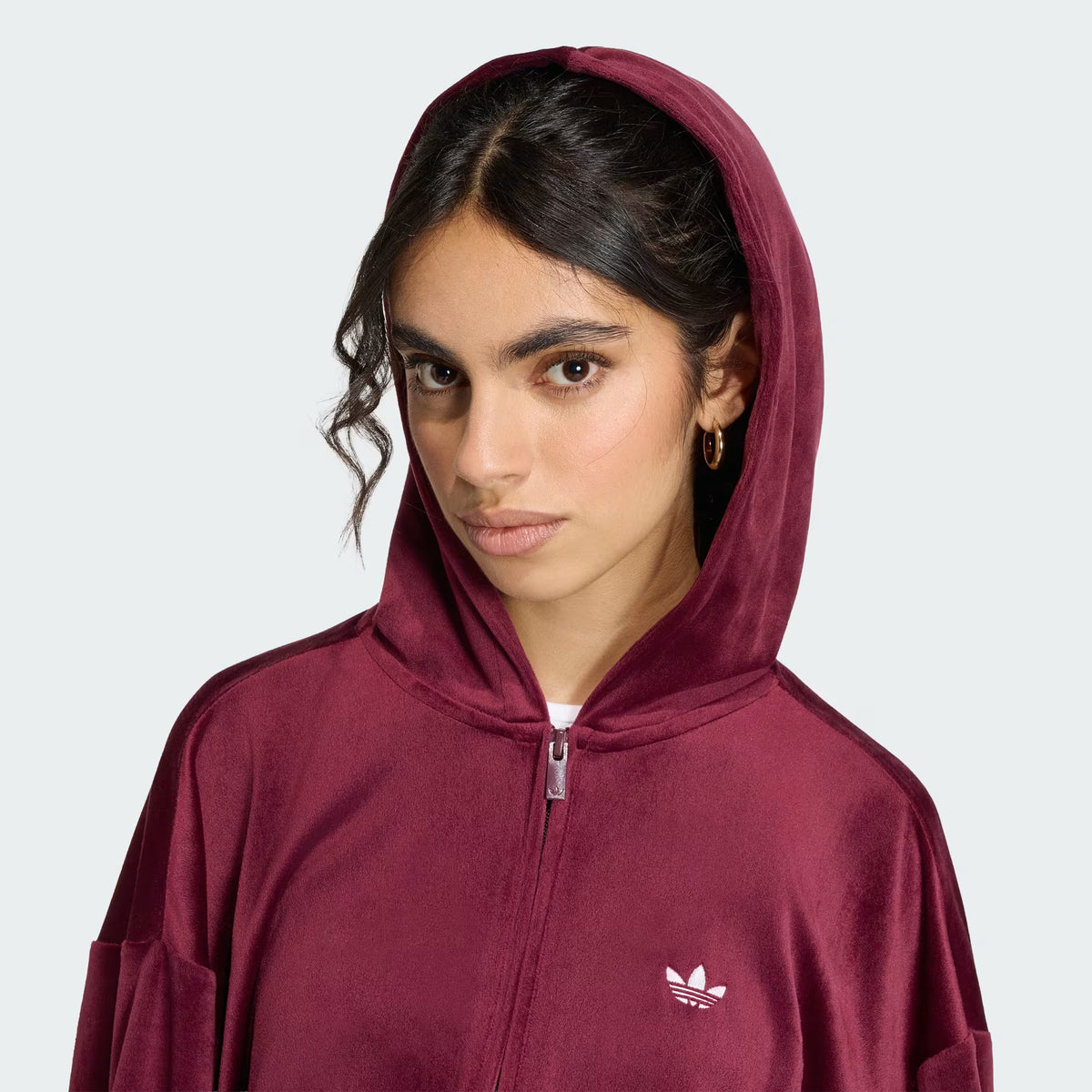 GIACCA CON ZIP DONNA ADIDAS ESSENTIALS VELOUR – BORDEAUX - foto 5