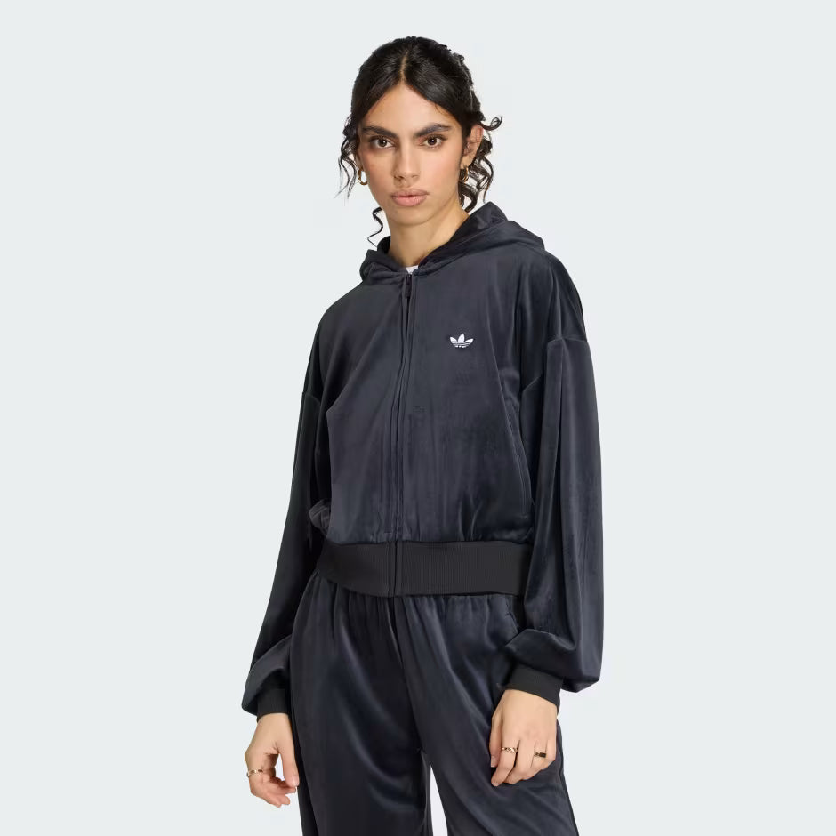 GIACCA CON ZIP DONNA ADIDAS ESSENTIALS VELOUR – NERO