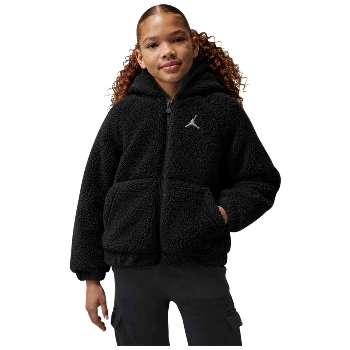 GIACCA IN SHERPA RAGAZZA JORDAN CON CAPPUCCIO – NERO