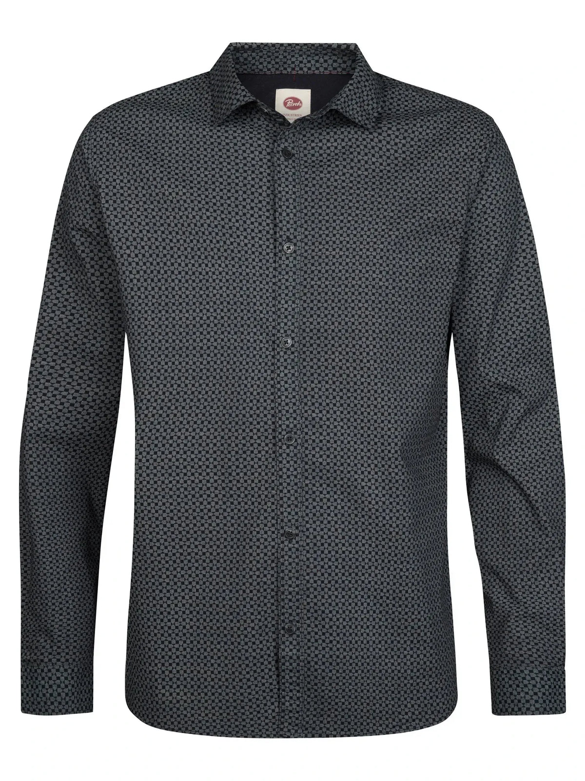 CAMICIA UOMO SLIM FIT IN COTONE ELASTICIZZATO PETROL INDUSTRIES – MICRO FANTASIA E ABBOTTONATURA NASCOSTA