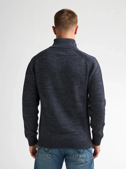 MAGLIONE UOMO A COLLO ALTO IN COTONE RICICLATO PETROL INDUSTRIES CON BOTTONI E ZIP – ROYAL NAVY