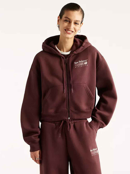 FELPA DONNA NEW BALANCE TRACKSIDE FLEECE FULL ZIP – BORDEAUX