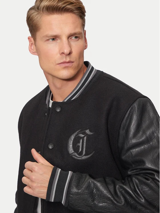 GIACCA BOMBER UOMO JUST CAVALLI MIX LEATHER – NERO