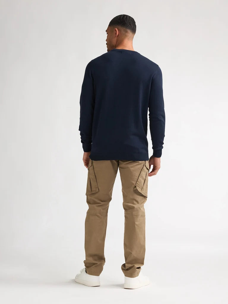 MAGLIONE UOMO GIROCOLLO IN MAGLIA FINE NAVY BLUE PETROL INDUSTRIES – REGULAR FIT