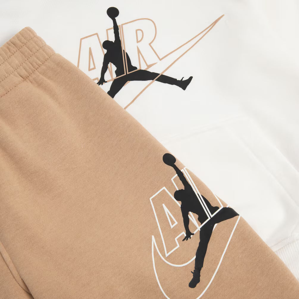 TUTA NEONATO JORDAN SWOOSH FLEECE SET – BIANCO/BEIGE