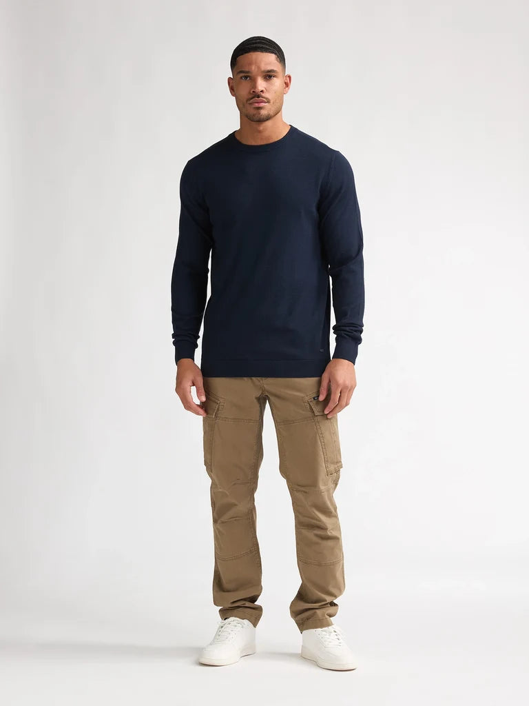 MAGLIONE UOMO GIROCOLLO IN MAGLIA FINE NAVY BLUE PETROL INDUSTRIES – REGULAR FIT