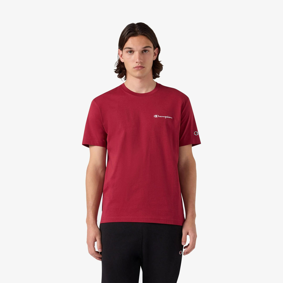 T-SHIRT UOMO CHAMPION ICONS LOGO RICAMATO – BORDEAUX