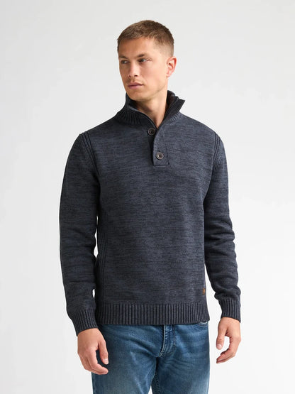 MAGLIONE UOMO A COLLO ALTO IN COTONE RICICLATO PETROL INDUSTRIES CON BOTTONI E ZIP – ROYAL NAVY